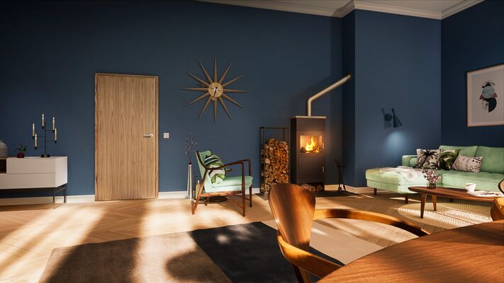 Zimmer mit moderner Optima-30_Classic-Tuere mit Eichenfurnier