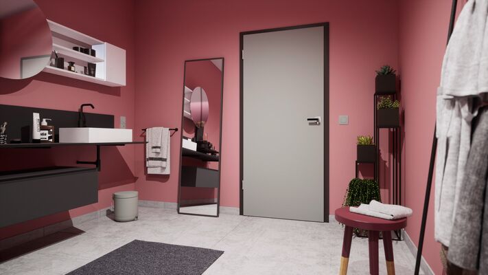 Badezimmer mit CPL-Türe Optima-30 Urban-Uni-Dolphin