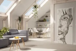 Blick in ein Zimmer mit einer bedruckten Tür von Garant